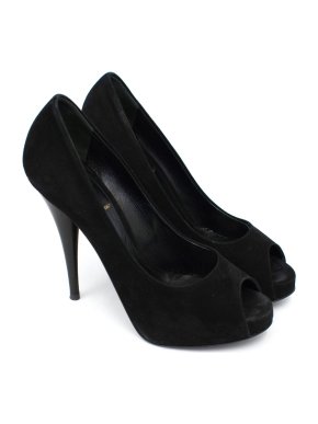 Fendi Black Suede Peep Toe Pumps