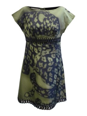 Prada Green And Black Printed Silk Dress