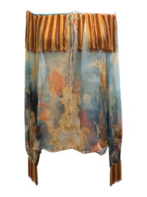 Jean Paul Gaultier Sheer Silk Printed Off The Shoulder Top