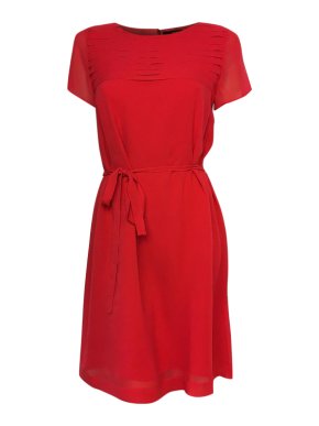 Natan red silk voile dress with matching belt