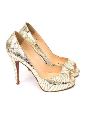 Christian Louboutin Gold Patent Leather Peep Toe Heels
