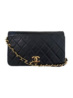 Chanel Black Quilted Lambskin Matelasse Chain Full Flap Bag