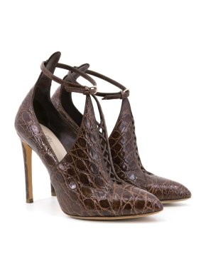 Francesco Russo Brown Croc Effect Heels