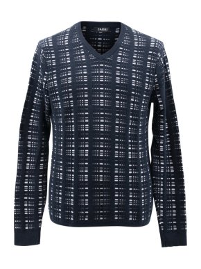 Farhi Men's Navy and White Patterned Jumper