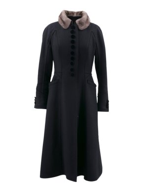 Louis Vuitton Black Coat with Grey Mink Collar