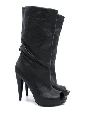 Alexander McQueen Black Leather Peep Toe Boots