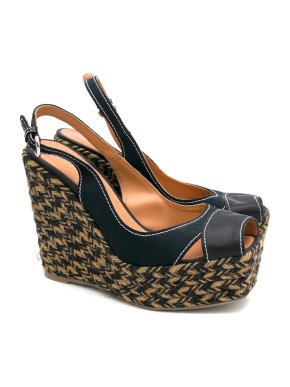 Sergio Rossi Black Peep Toe Wedges