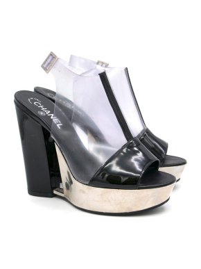 Chanel Black Transparent Platform Wedges