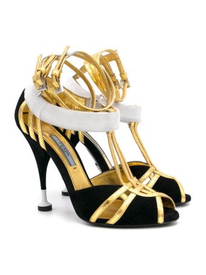 Prada Black Heels with Gold Straps
