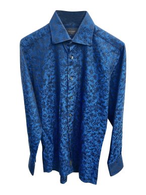 Duchamp Blue Floral Pirnt Shirt