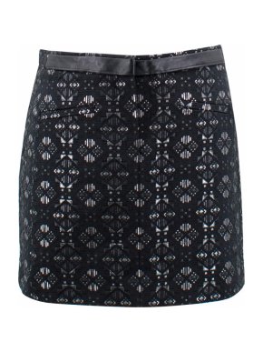Maje Black and Silver Patterned Mini Skirt