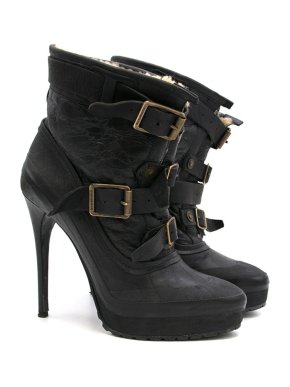 Burberry Prorsum Black Leather and Shearling Boots