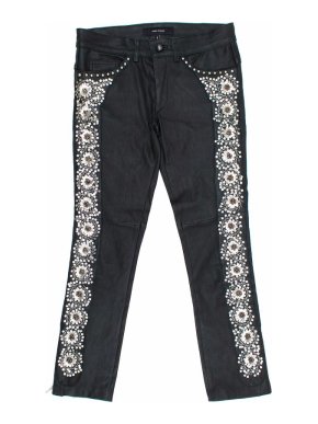 Isabel Marant Black Leather Embroidered Trousers