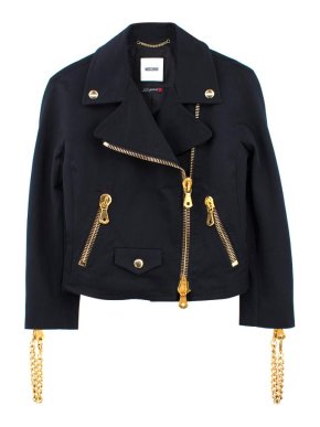 Moschino Black Cotton Jacket with Gold Chains