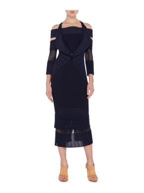 Roland Mouret Brewer Navy Blue Cold- shoulder Cardigan