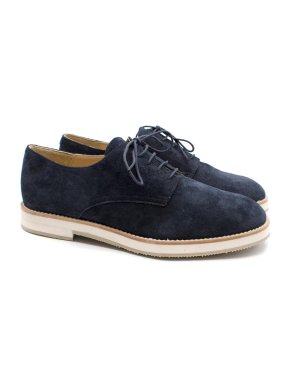 T & F Slack Shoemakers London Handmade Navy Suede Derby Brogues