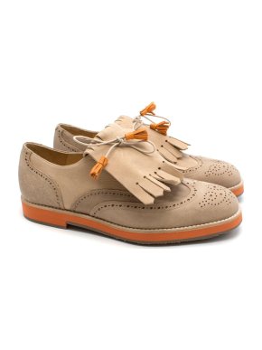 T & F Slack Shoemakers London Handmade Beige Brogues with Orange Sole