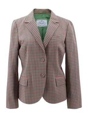 Prada Green and Pink Check  Wool Blazer