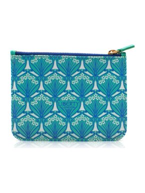 Liberty Green and Blue Floral Leather Embossed Coin Purse