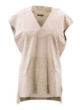 Baja East Sleeveless Leather Hooded Top