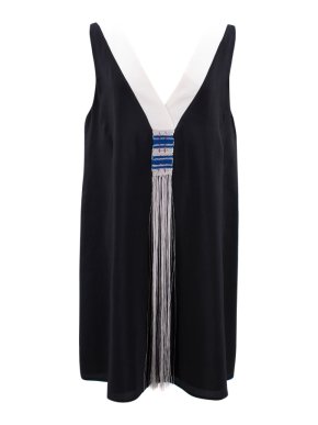 Zeus + Dione Silk Crepe de chine V-neck Tassel Dress