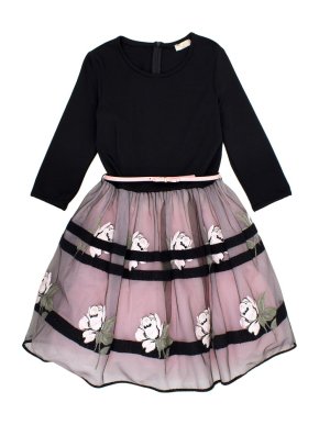 MONNALISA  Pink and Black Flower Occasion  Dress