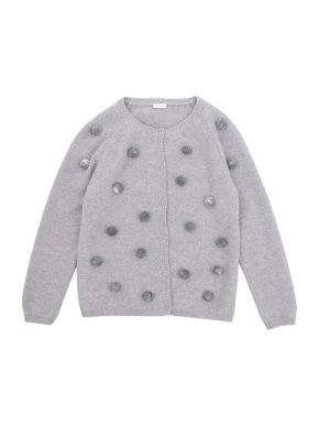Il Gufo Girls Grey Pompom Cardigan