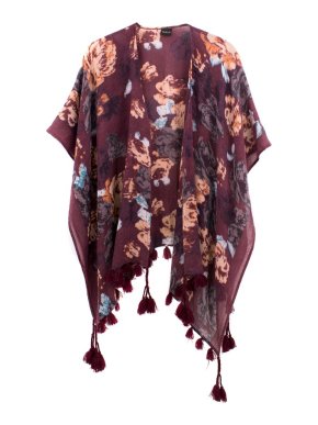 Saachi Burgundy Floral Wool Blend Shawl