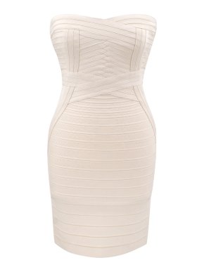 Herve Leger Cream Bandage Strapless Dress