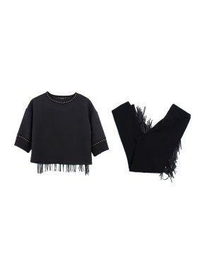 Monnalisa Jakioo black fringe top and trousers set