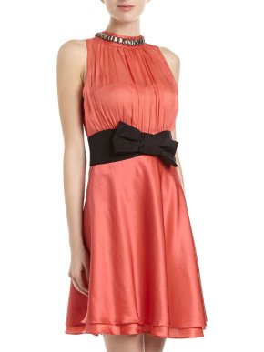 Moschino Bow Waist Jeweled Neck Dress