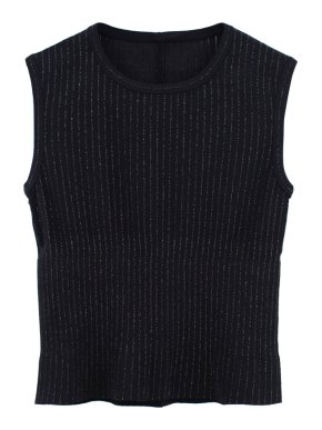 Alaia black ribbed metallic knit top