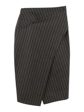 Donna Karan black striped wool blend wrapped pencil skirt
