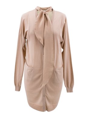 Vionnet Pussy Bow Meshed Back Nude Cardigan