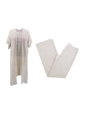 D.Exterior metallic knit top,with silk trousers and jacket set