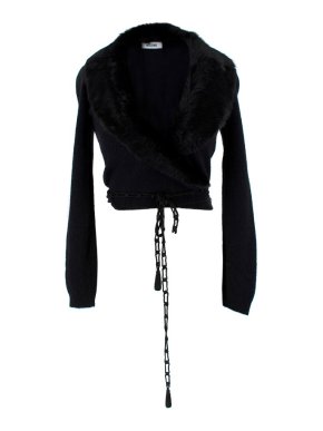 Moschino Wool & Cashmere Fur Trim Cropped Cardigan