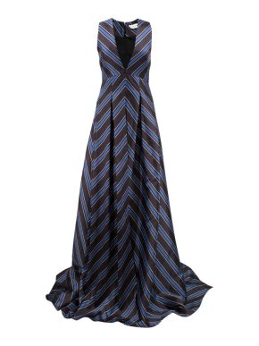 Sachin & Babi Amrita Pleated Striped Satin-Twill Gown