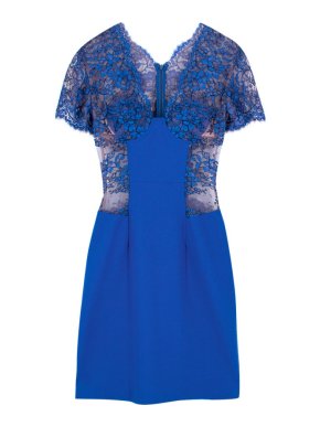 Christopher Kane Blue Lace-Panelled Wool-Crepe Dress