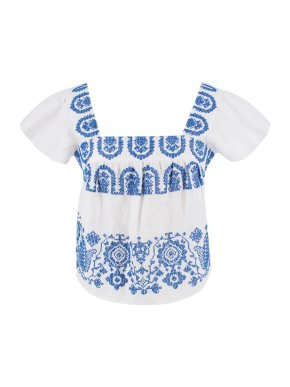 Milly Embroidered Cropped Flutter Sleeve Blouse