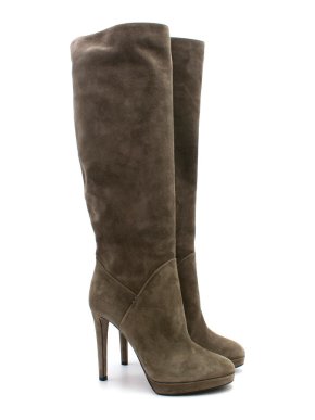 Sergio Rossi Khaki Suede Knee High Heeled Boots