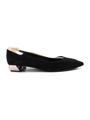 Fendi Black Suede Flats with decorative heels