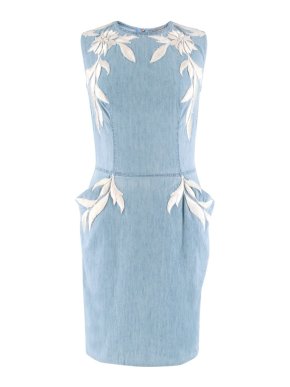Ermanno Scervino Sleeveless Embroidered Denim Dress