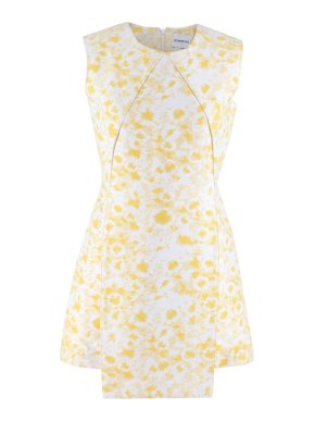Alexander Lewis White and Yellow Paneled Mini Dress