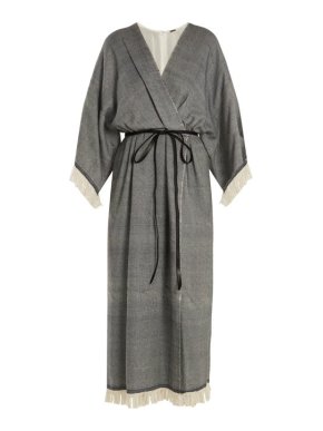 Adam Lippes Fringed Wool & Cashmere-Blend Wrap Dress
