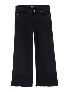 Paige Black Raw Hem Wide Leg Jeans