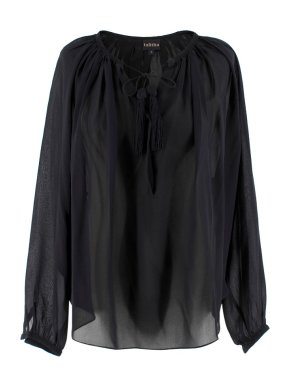 Talitha Black Sheer Tassled Blouse