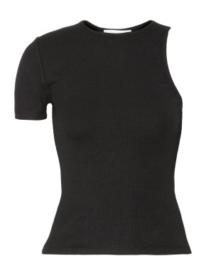 Beaufille Black One-Shoulder Ribbed-Knit Top
