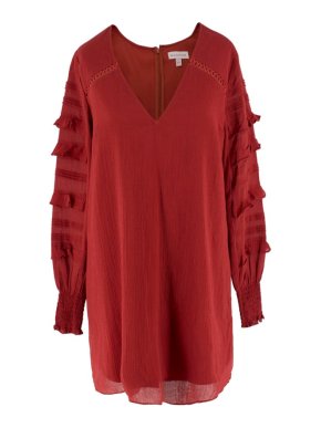 Red Carter Ruffle Sleeve Dress