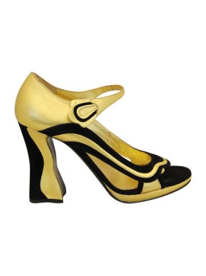 Prada Gold and Black Block Heeled Pumps