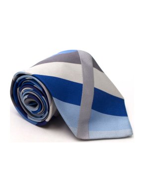 Duchamp Silk Blue and Grey Striped Tie
